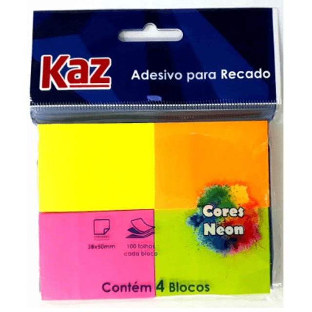 Bloco Adesivo tipo Post-it COLORIDO Tamanho 38 x 50 mm - 1 pacote ...