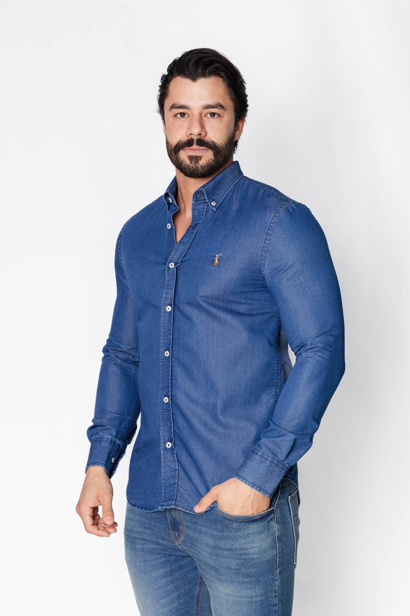 Camisa RL Manga Longa Jeans Clássico Ralph Lauren NEW MAN STORE