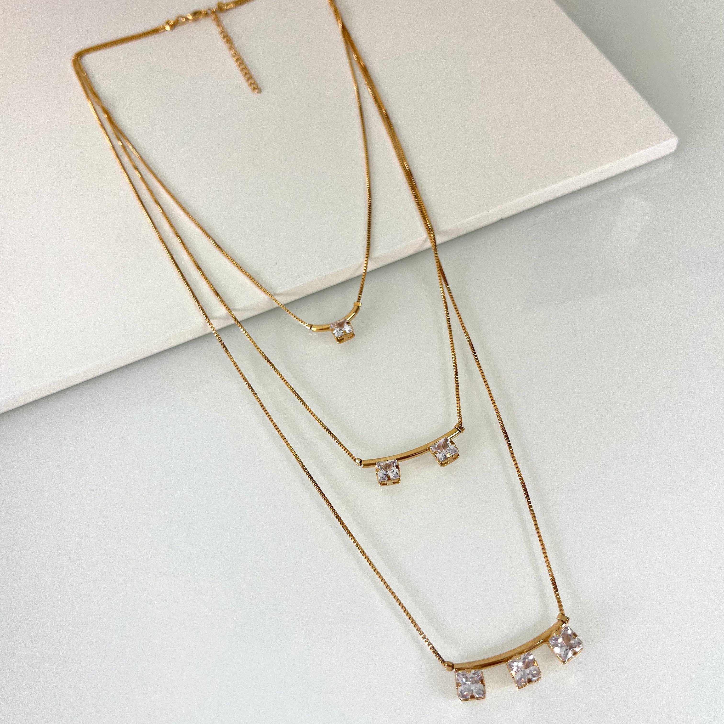 COLAR FOLHEADO TRIO DE 6 QUADRADO DOURADO | NEGO BIJOUX