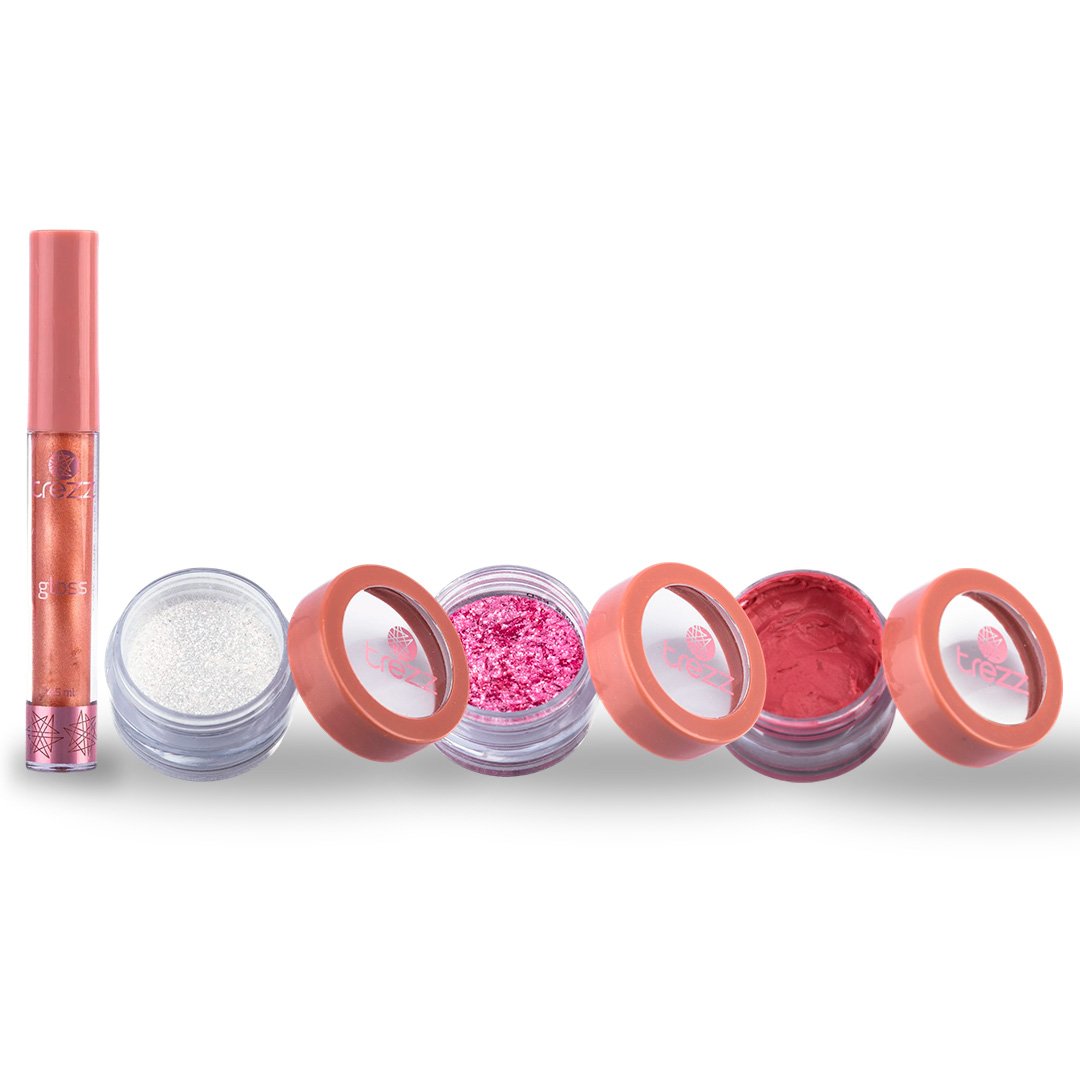 Kit Pigmento Rose Red + Sparkle Gold + Soft Blush Rosa + Gloss Que ...