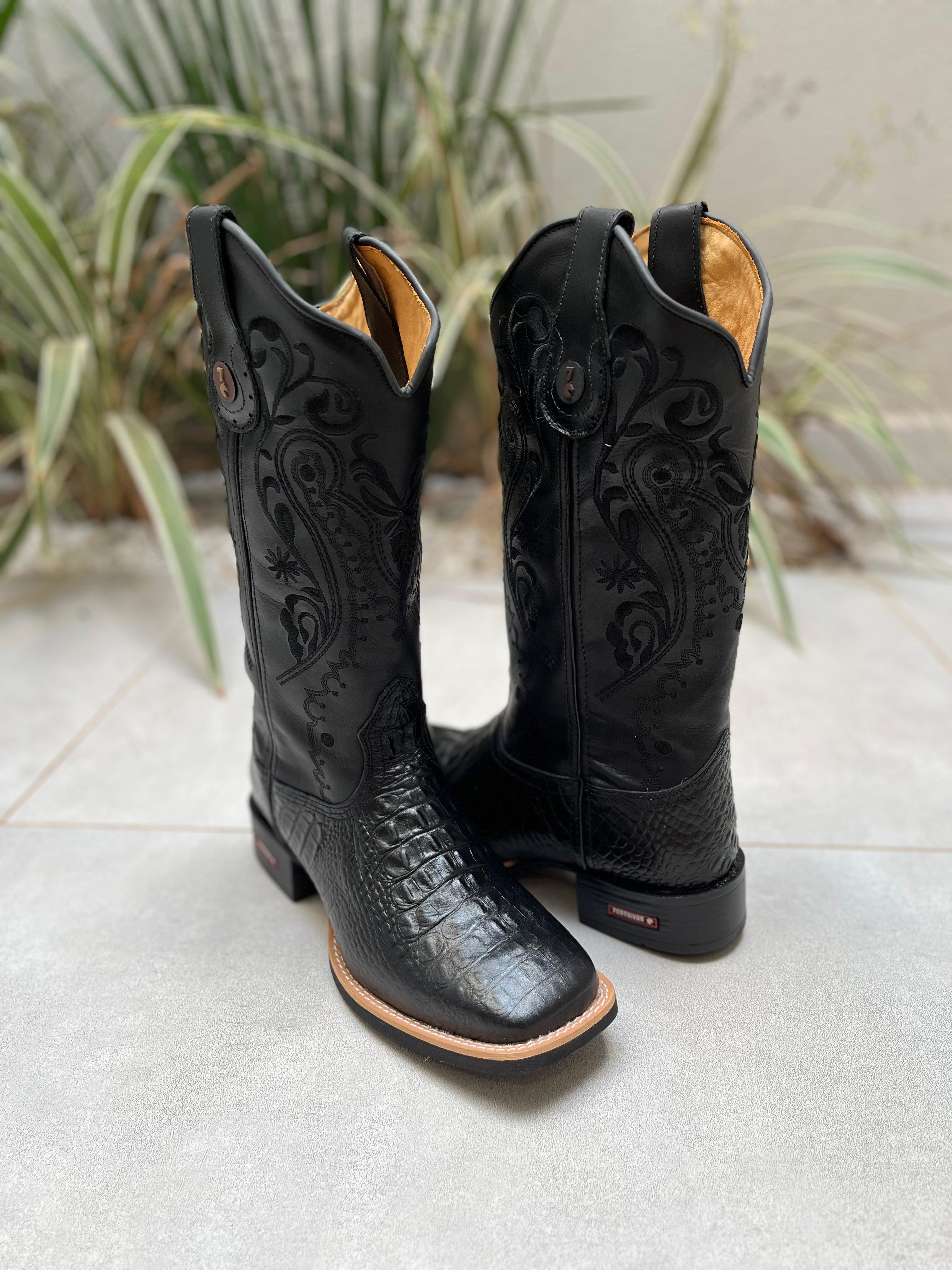 Bota Preta Bota Feminina Com CadarÃ§o Couro Legítimo Bota Over The