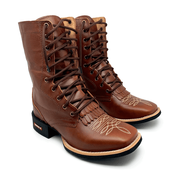 COTURNO COUNTRY EM COURO MARROM BORDADO FLORÃO