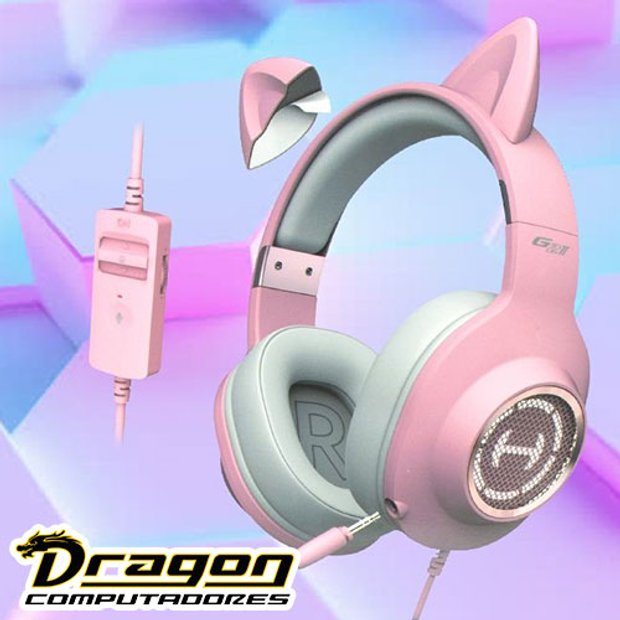 Headset Gamer Edifier G2II Rosa Com Orelha De Gato Pink Cat