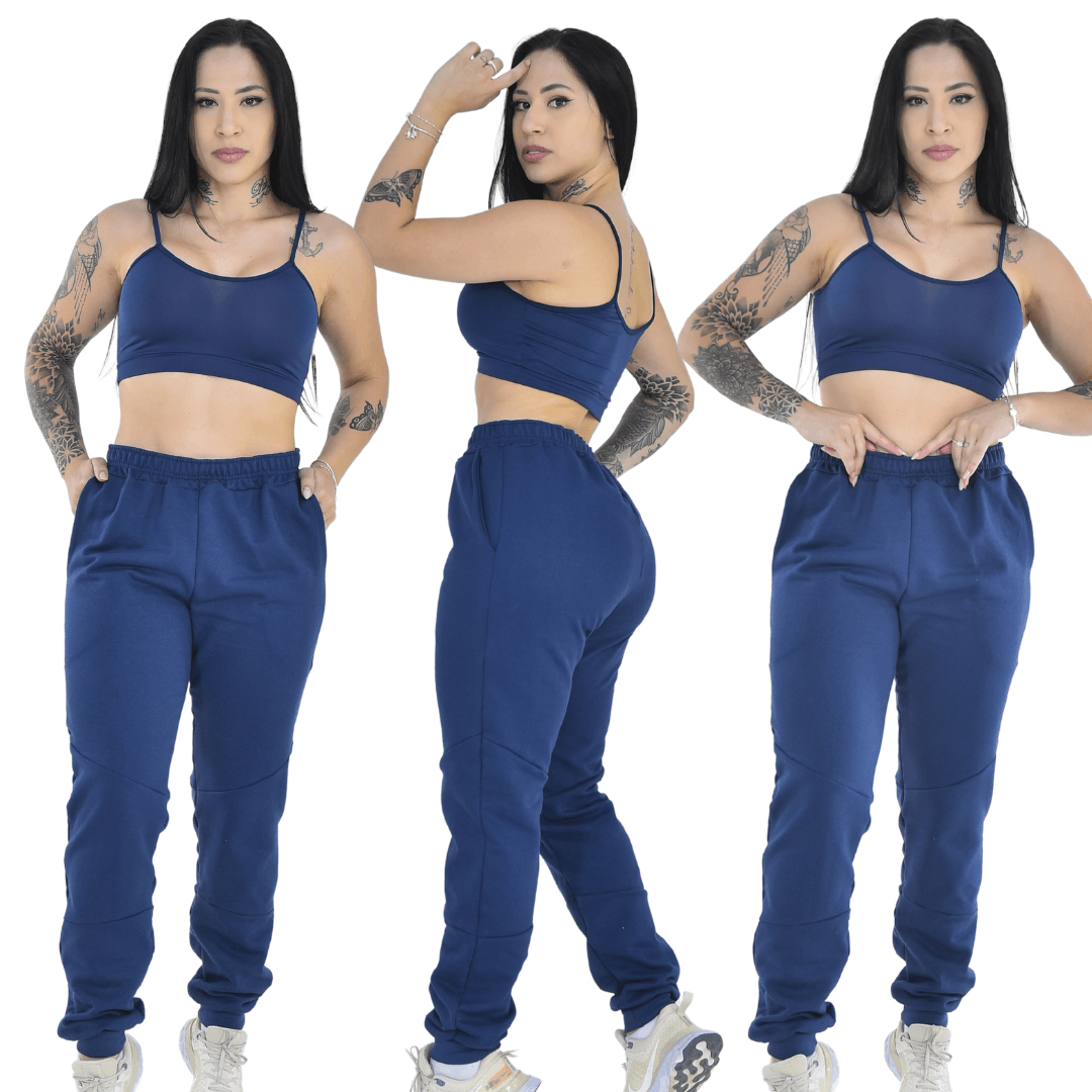 Calça Moletom Feminina Estilo Jogger Peluciada Academia Flanelada Corrida  Com Bolsos Laterais