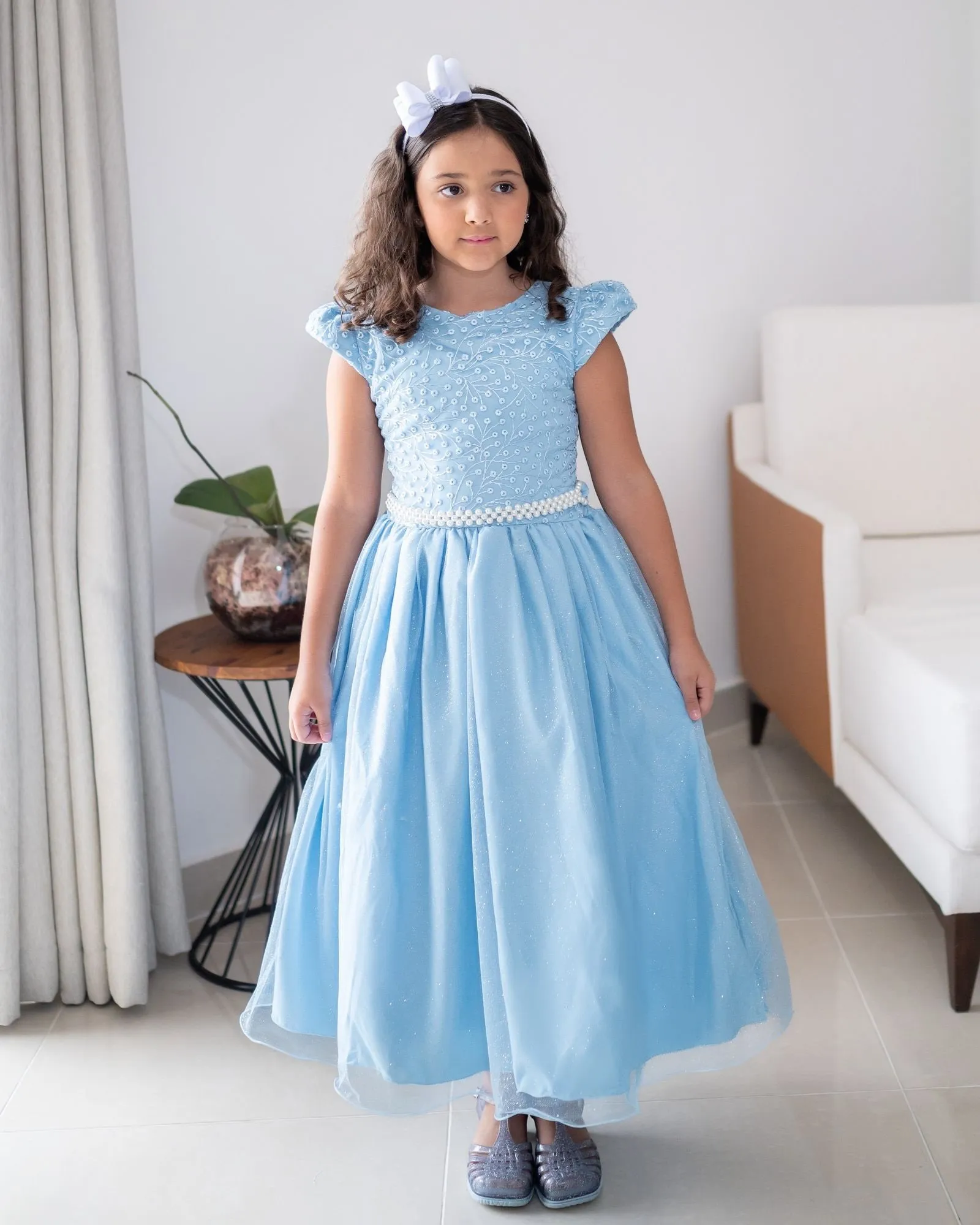 Vestido Infantil Vestido Azul Com Glitter Vestido Glitter Renda