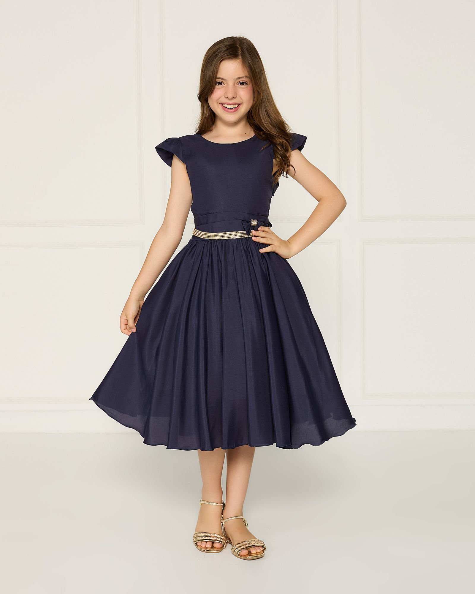 Vestido Casual Azul Marinho Infantil De Festa 15 Anos Liso JL Kids