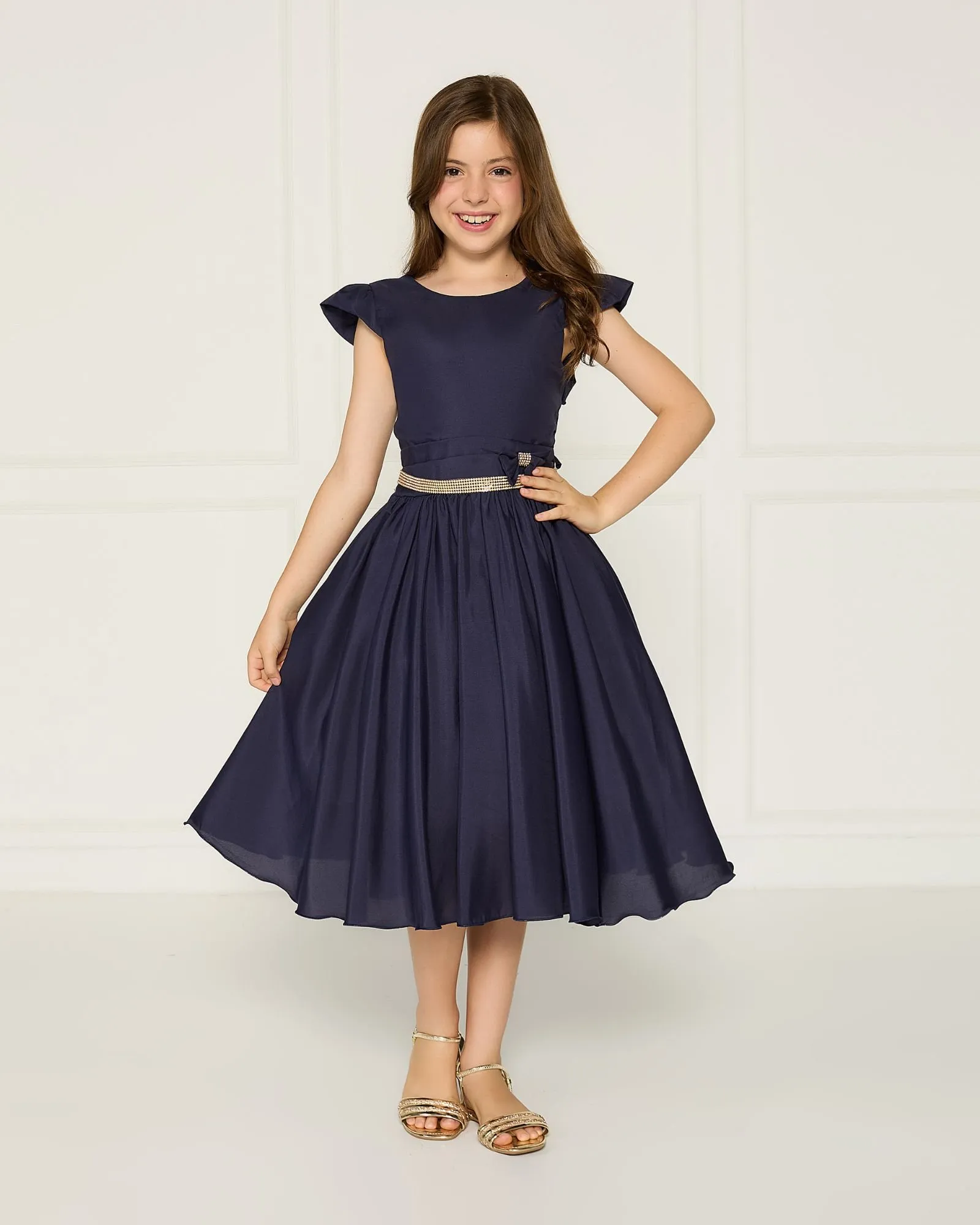Vestido Casual Azul Marinho Infantil De Festa 15 Anos Liso JL Kids