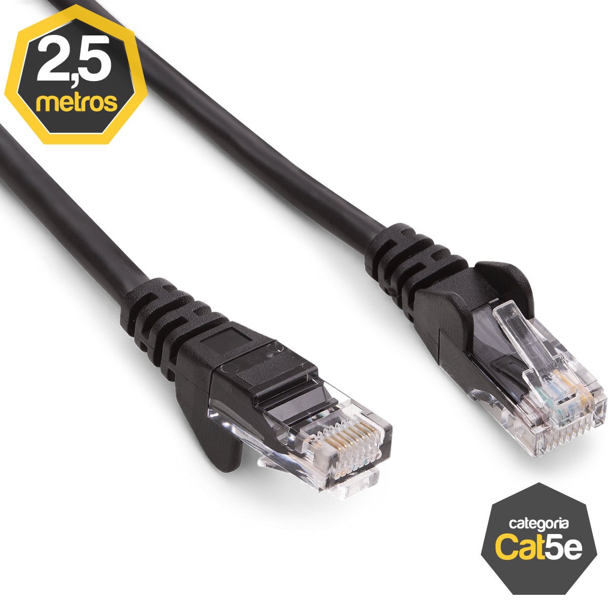 Patch Cord Cat5e CCA Preto 2,50 Metros Bear Cabos