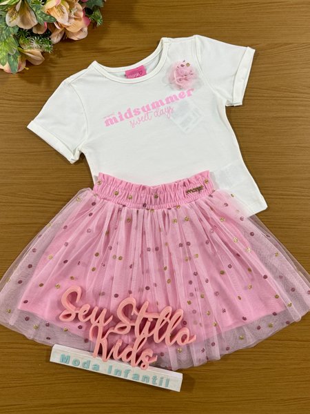 Momi Saia Infantil Rosa Conjunto Infantil Momi Saia Tule Rosa