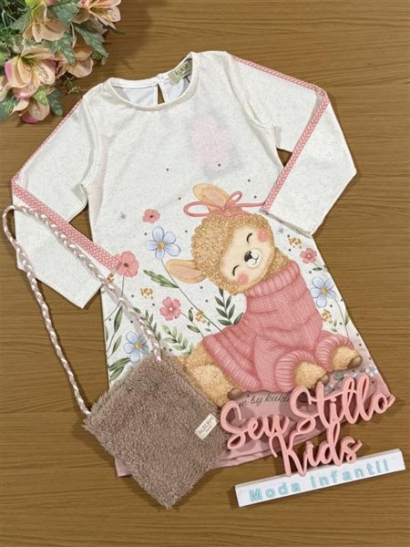 Vestido Infantil Kukiê Alecrim Inverno Off White Lhama com