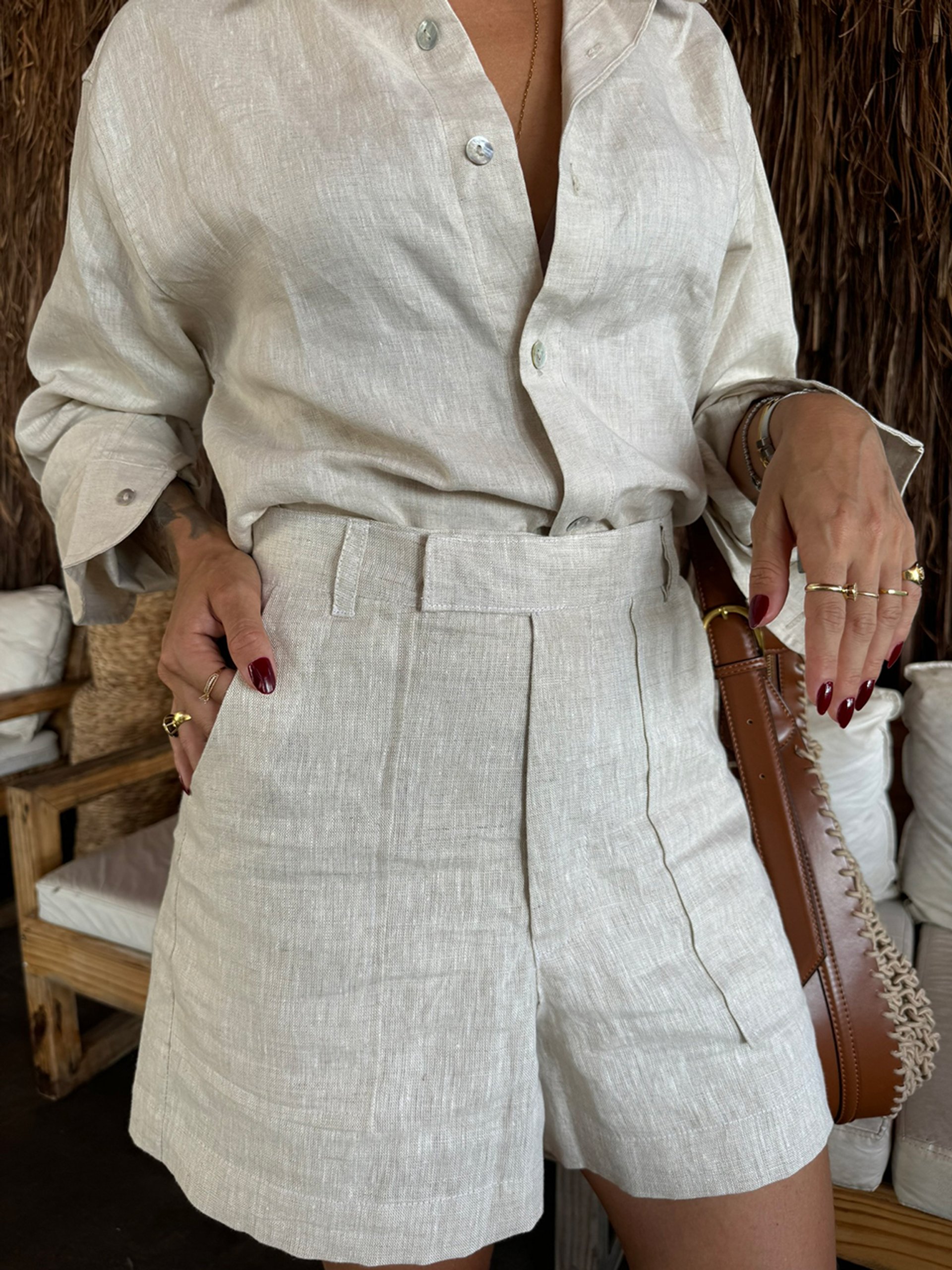 Conjunto Linho CRU 100% Short e Camisa Use do Avesso