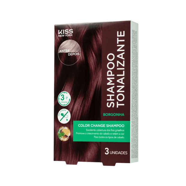 Shampoo Tonalizante Color Change Borgonha 3un Kiss Ny – Cor Vermelha ...