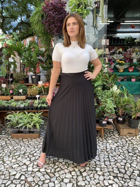 Blusa Saia Preta Plissada Longa Saia Plissada Longa Bia Preta