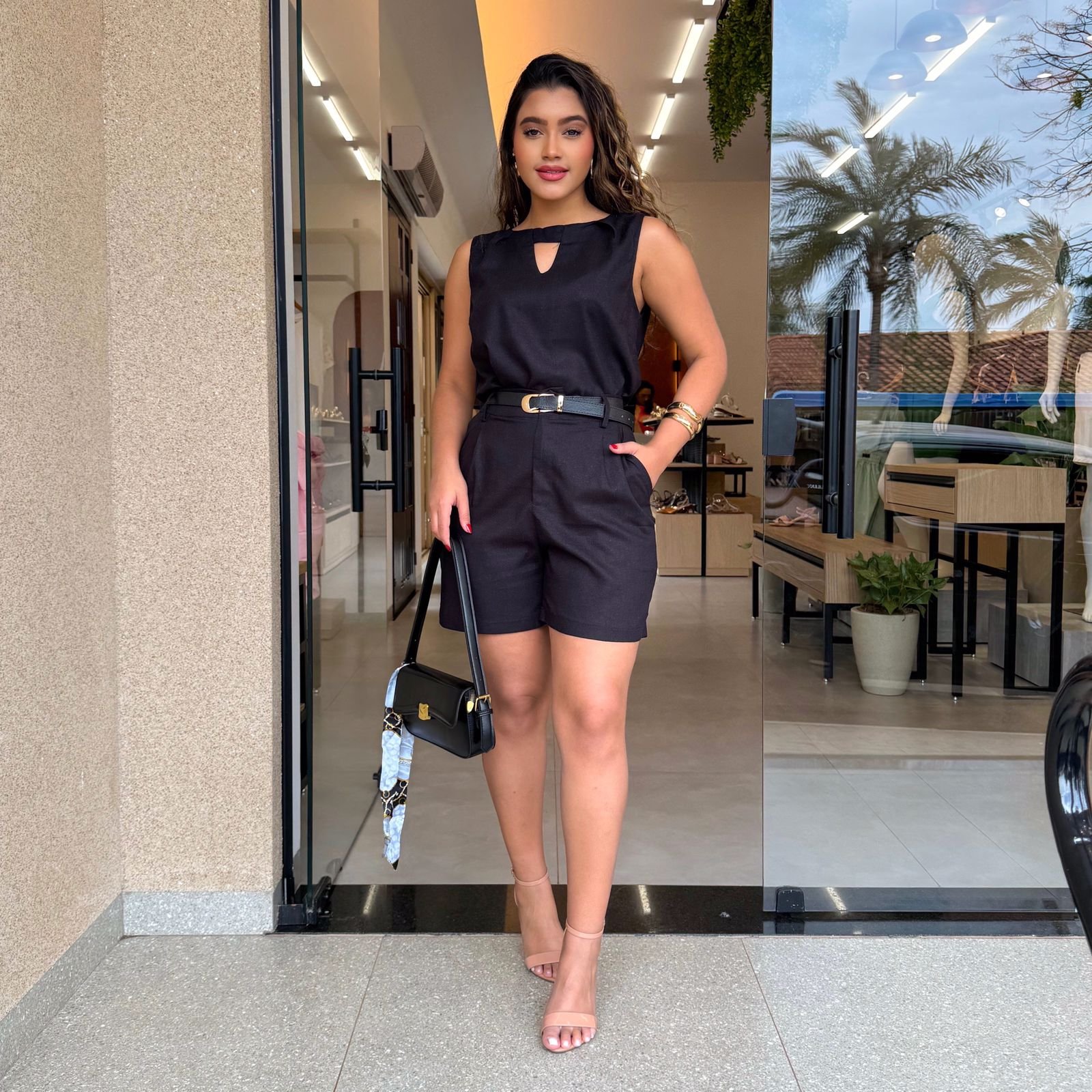 Conjunto Feminino Bermuda E Blusa Linho Alfaiataria Social | Loja Rocha ...