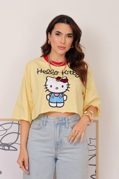 Top Crop Hello Kitty Fille - Manches Longues, Taille 11-12 Ans, Noir, Occasion Très Bon état
