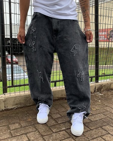 Calça Baggy pads cruz jeans preto estonado TRIP SIDE | 108 Skate Shop
