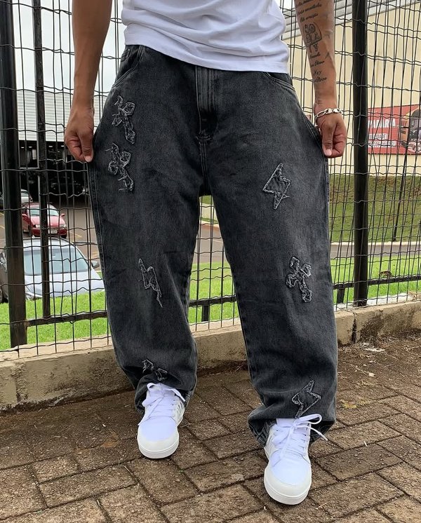 Calça Baggy pads cruz jeans preto estonado TRIP SIDE | 108 Skate Shop