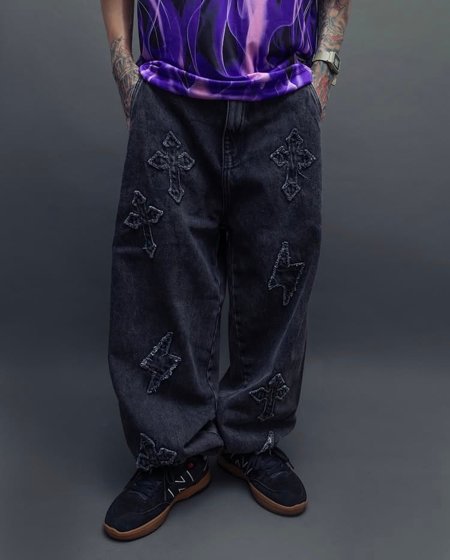 Calça Baggy pads cruz jeans preto estonado TRIP SIDE | 108 Skate Shop