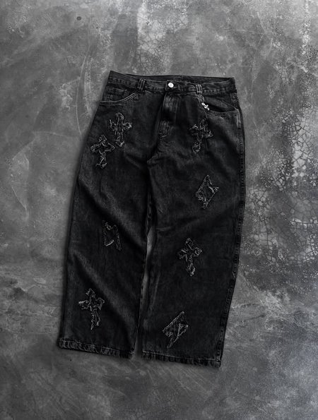 Calça Baggy pads cruz jeans preto estonado TRIP SIDE | 108 Skate Shop