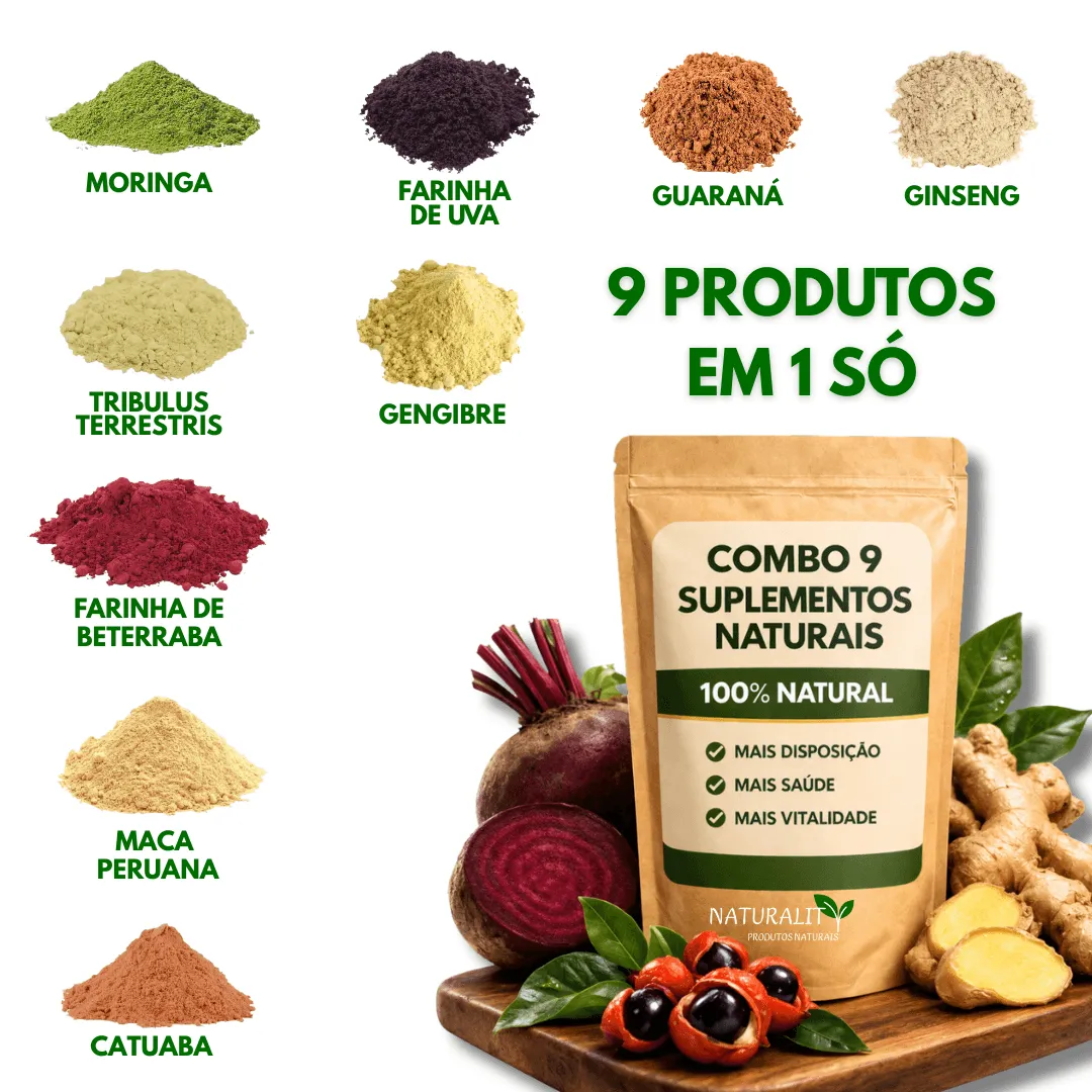 Combo 9 suplementos em pó 100% Natural | Naturality