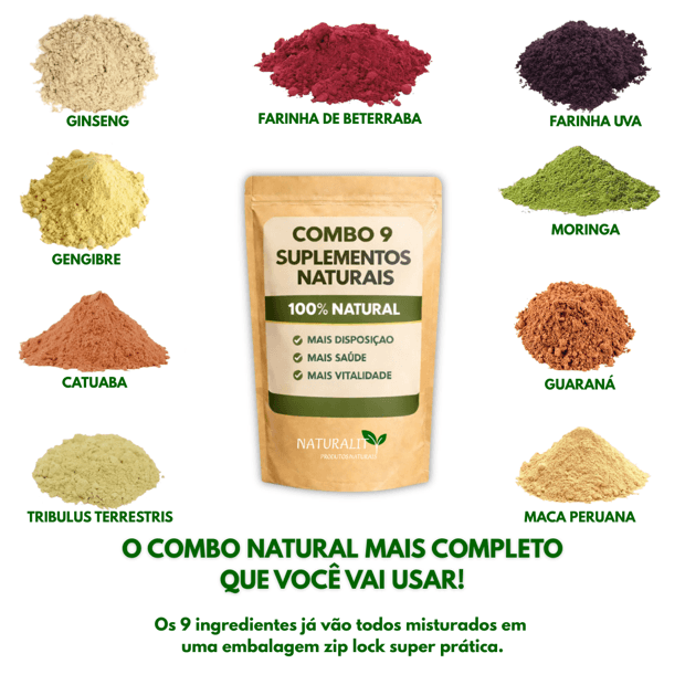 Combo 9 suplementos em pó 100% Natural | Naturality