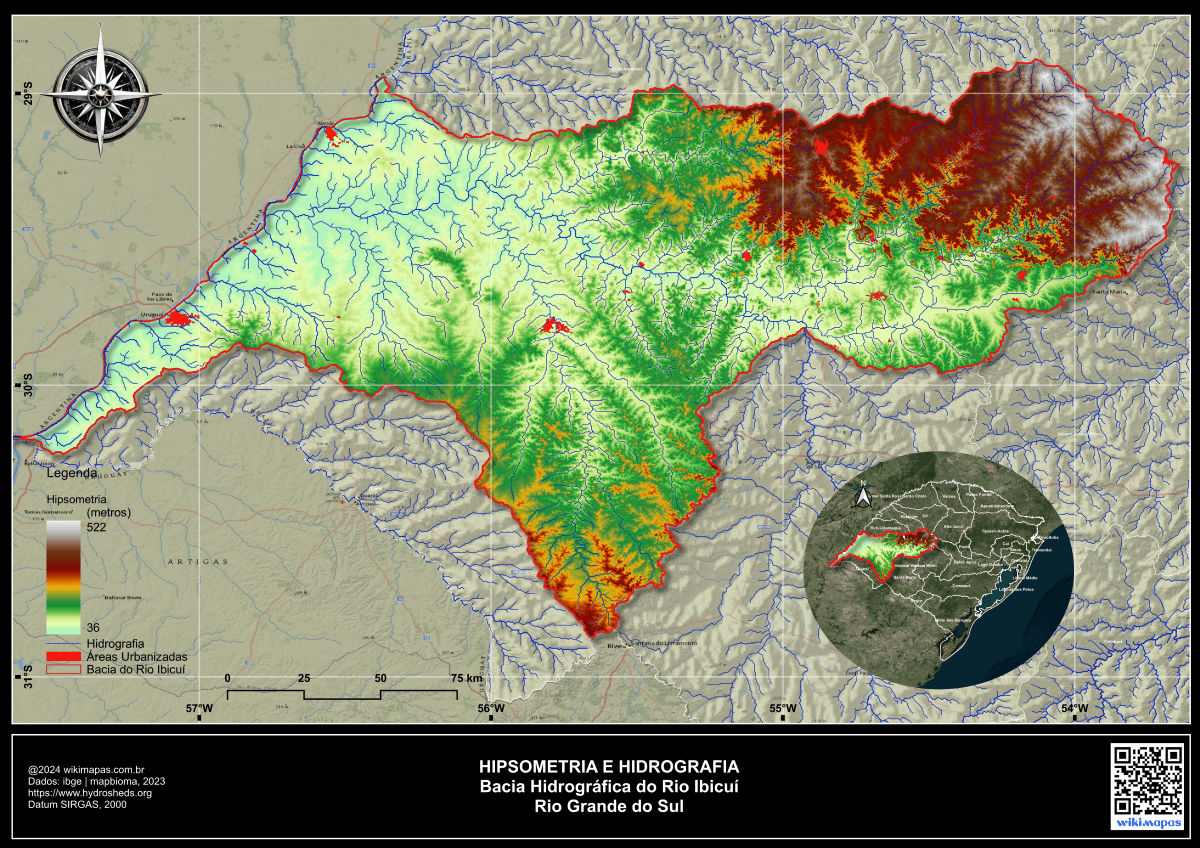 Mapa Almtimétri/Hipsométrico da Bacia Hidrográfica do Rio Ibicuí ...