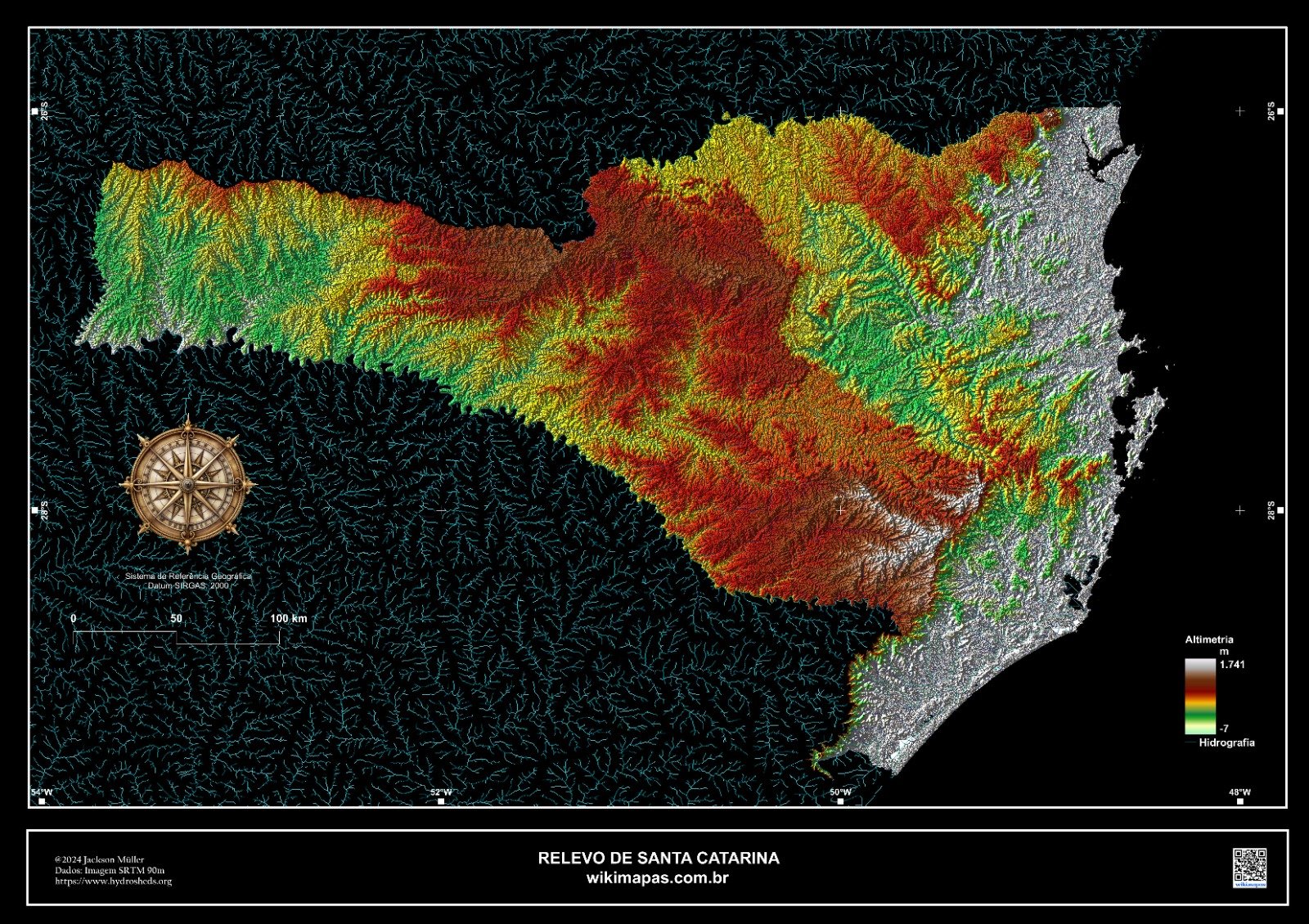 Mapa Altimétrico/Hipsométrico do Estado de Santa Catarina/SC | wikimapas