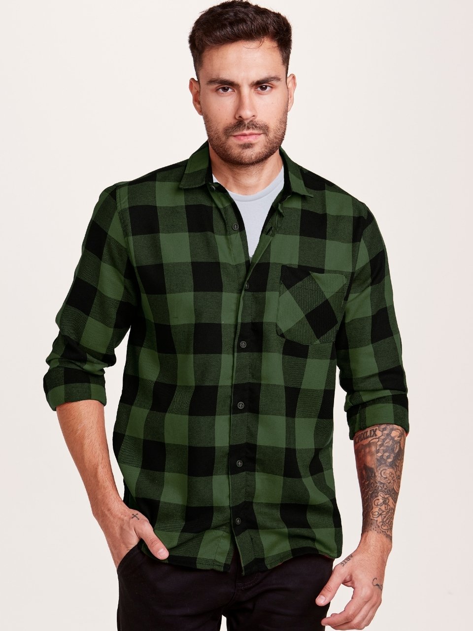 Camisa Manga Longa Xadrez com Logomania Brilho