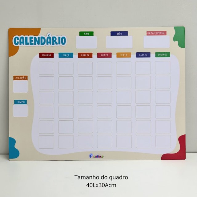 Quadro Calendário Interativo Educativo Infantil | Picullico