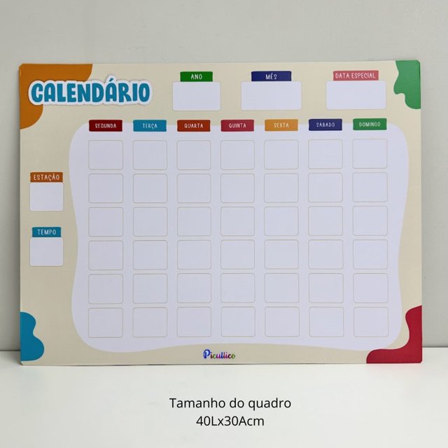 Quadro Calendário Interativo Educativo Infantil | Picullico