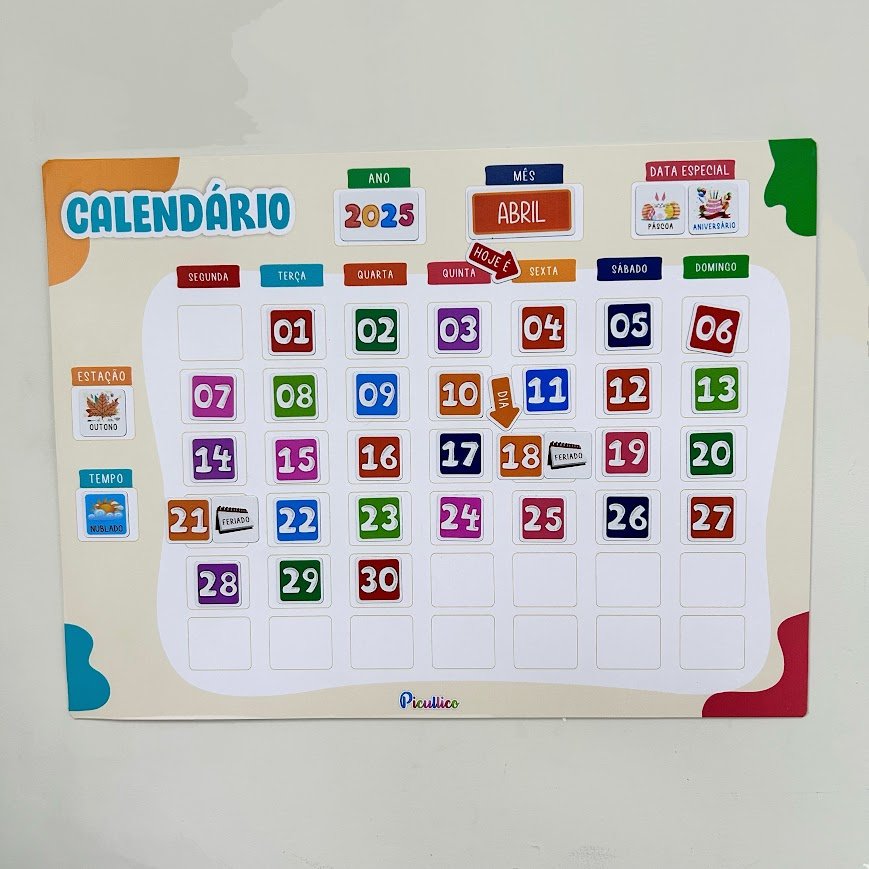 Quadro Calendário Interativo Educativo Infantil | Picullico