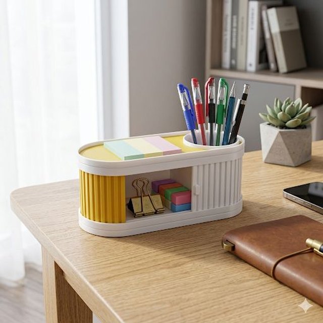 Porta Treco Objetos 3D com compartimento amarelo | Papelaria Online ...