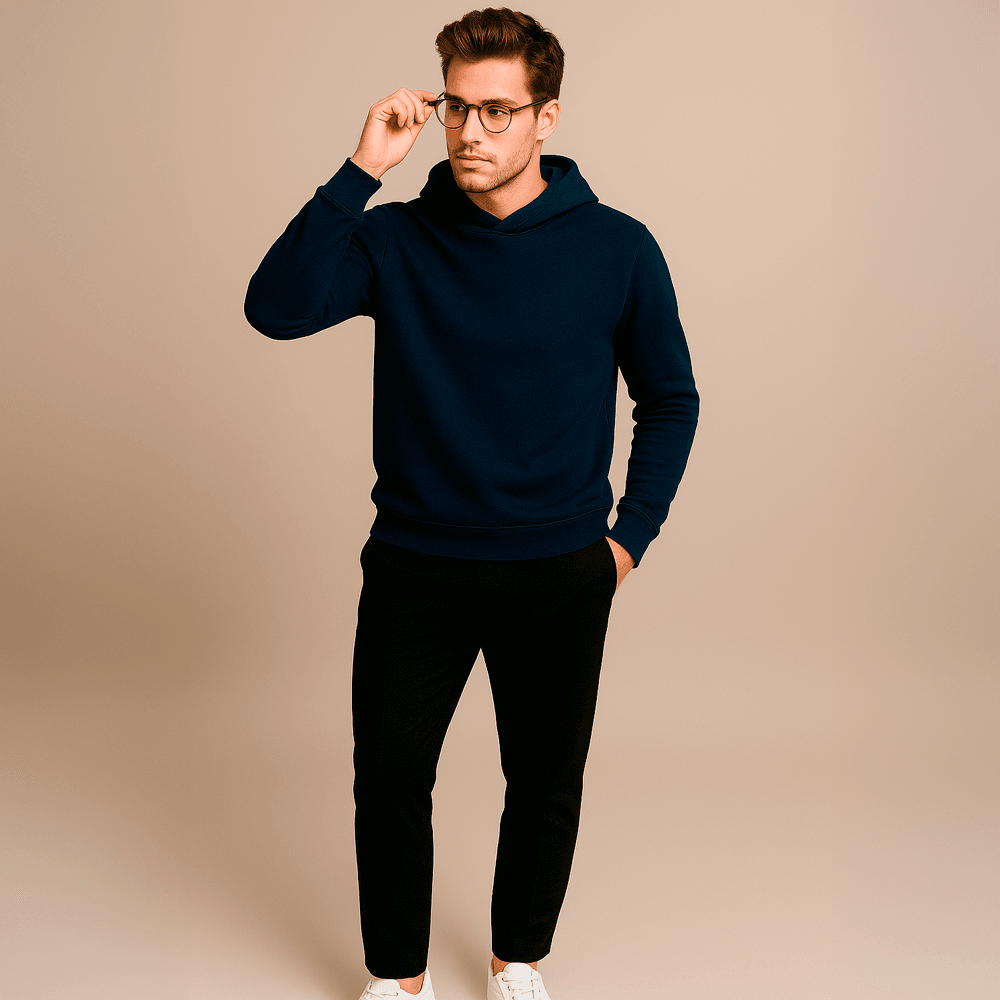 Moletom masculino com capuz duplo Azul marinho Ya Clothing