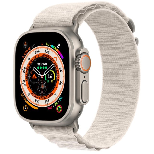Apple Watch Ultra 49mm GPS + Celullar Caixa Titanio Pulseira (L) Loop Alpina Estelar Branco