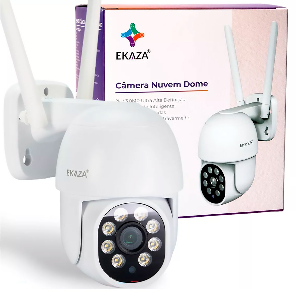 Câmera Smart Dome Wifi Externa Nuvem 360º Ekaza T3188 Alexa E
