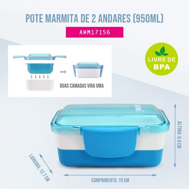 Pote Marmita de 2 Andares 825ml (LIFESTYLE) Jacki Design - Azul