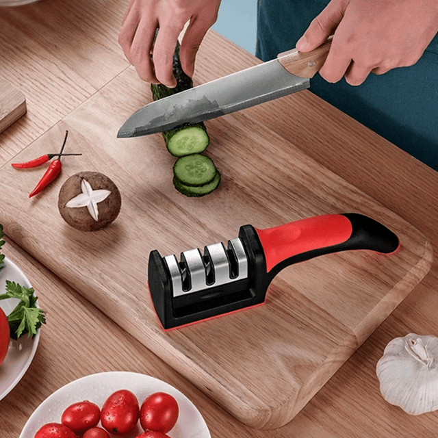 Afiador de faca Amolador Utensílio Cozinha 3 níveis Profissional Inox