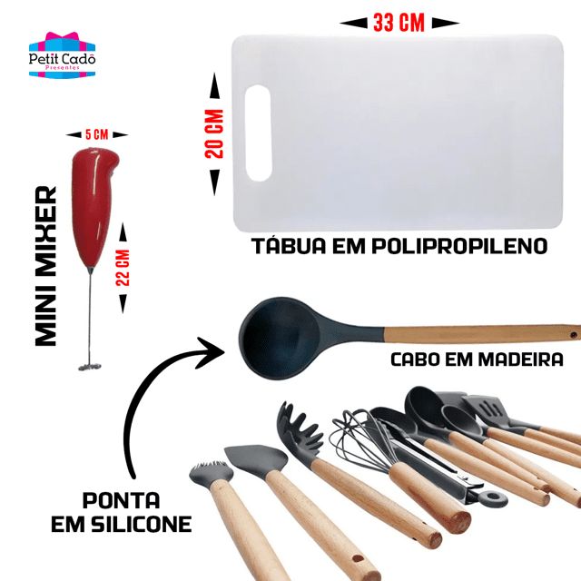 Kit Jogo De Cozinha Utensílios Talheres Silicone 12 peças