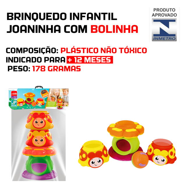Torre Joaninha Com Bolinha Chocalho Brinquedo Bebê Estímulo