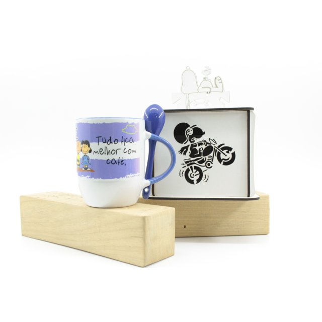 Caneca C/Caixa e Colher Coleção Snoopy Azul 325ml