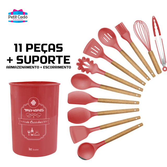 Kit Jogo De Cozinha Utensílios Talheres Silicone 12 peças