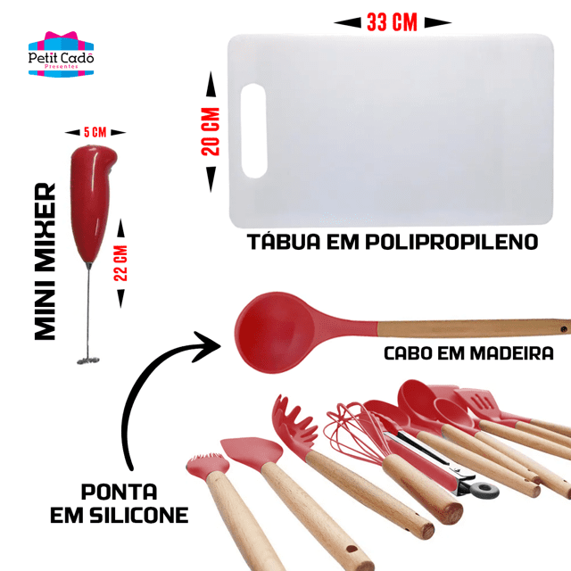 Kit Jogo De Cozinha Utensílios Talheres Silicone 12 peças