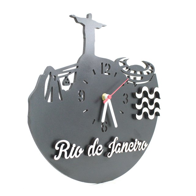 Relógio de Parede Decorativo - Rio de Janeiro 3D Preto