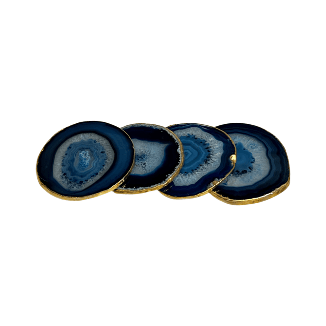 Conjunto Porta-Copos Ágata Azul Banho Ouro