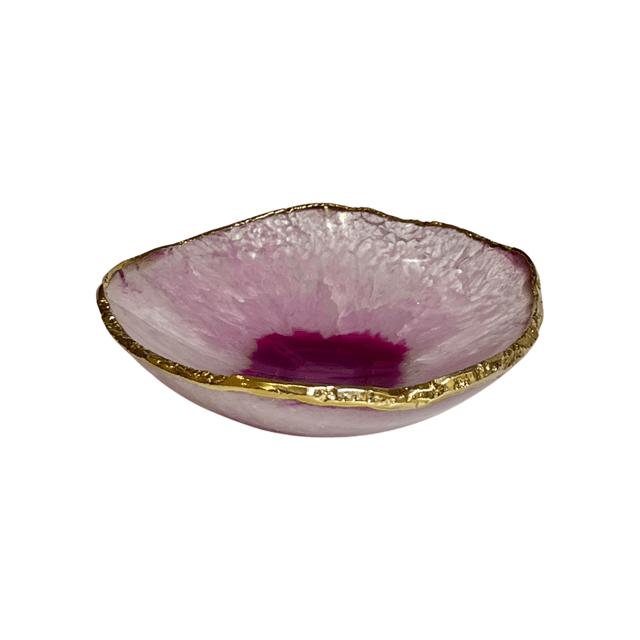 Bowl de Ágata Pink com Borda Ouro G