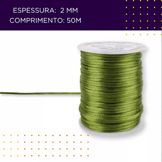 Cordão Rabo de Rato Verde Oliva 2mm 50m | Bepapel