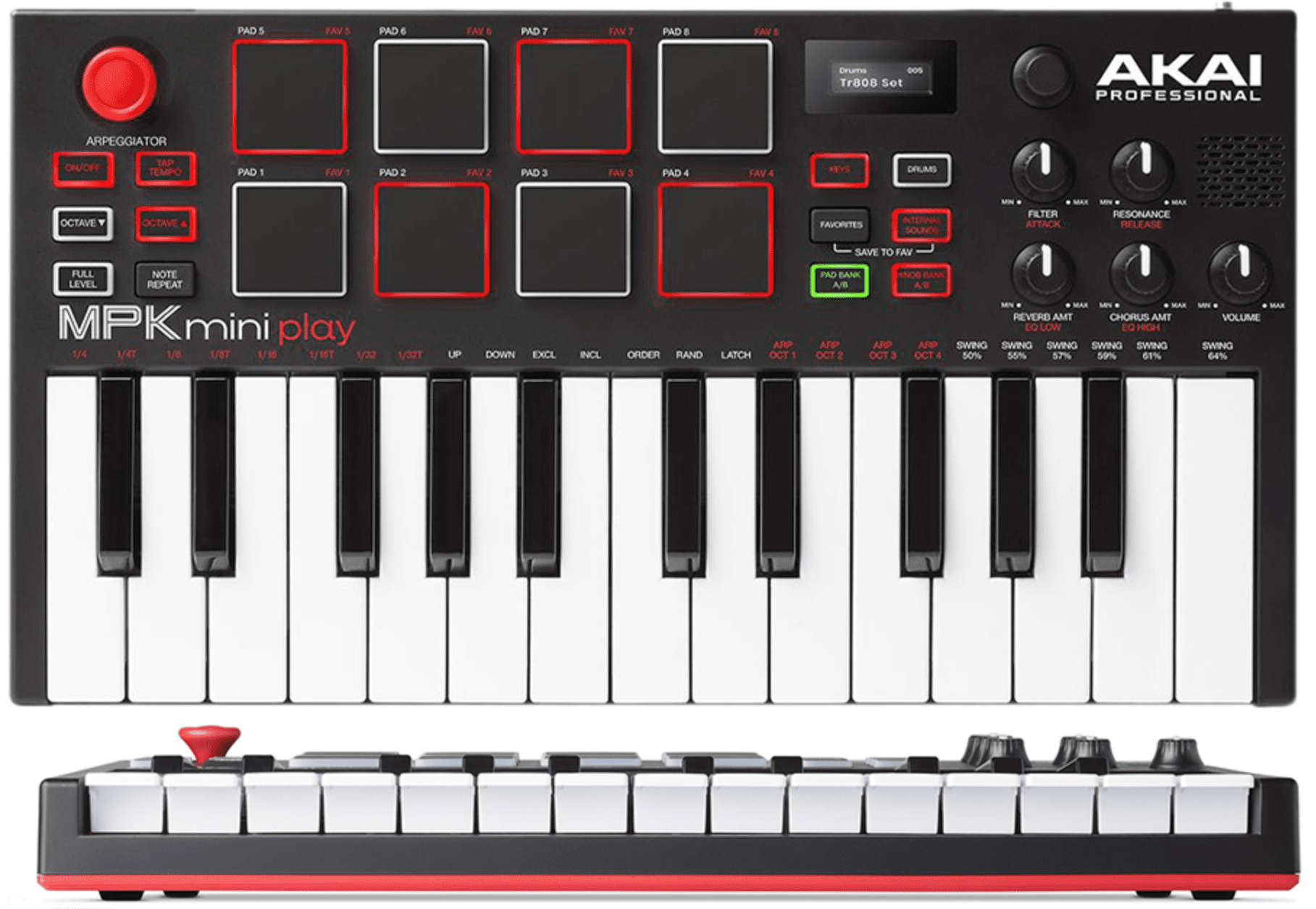 Teclado Controlador Akai Mpk Mini Play Mk3 25 Teclas 8 Pads