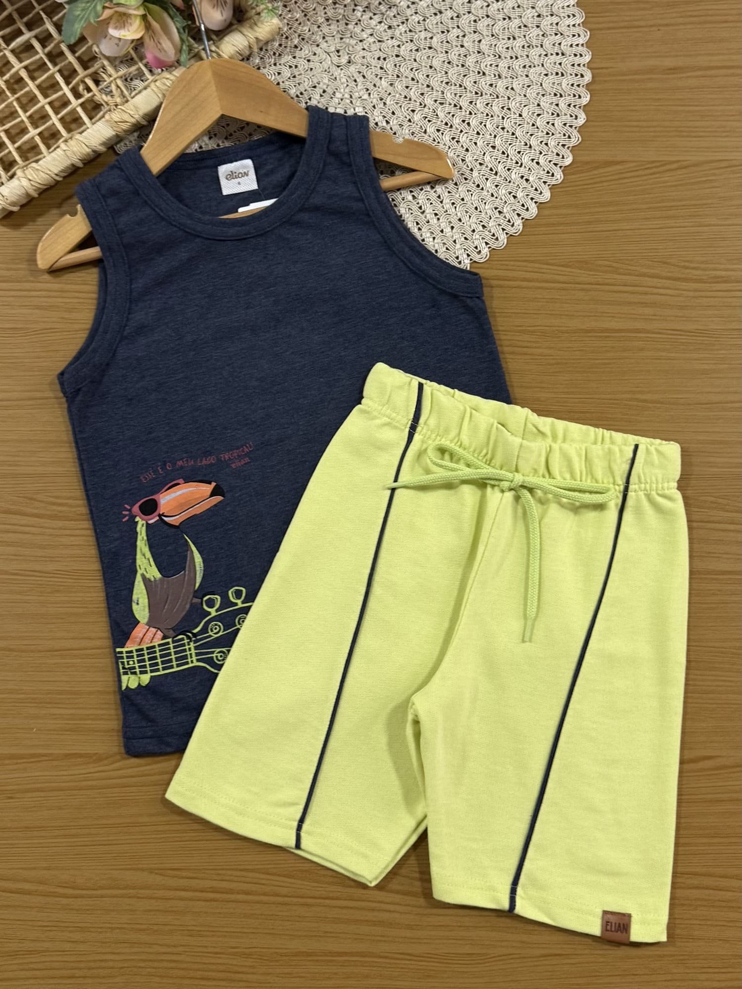 Conjunto Infantil Menino Elian com Bermuda e Regata Azul Tucano