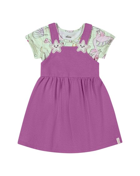 Vestido Infantil Menina Elian Roxo com Blusa Fundo do Mar Love