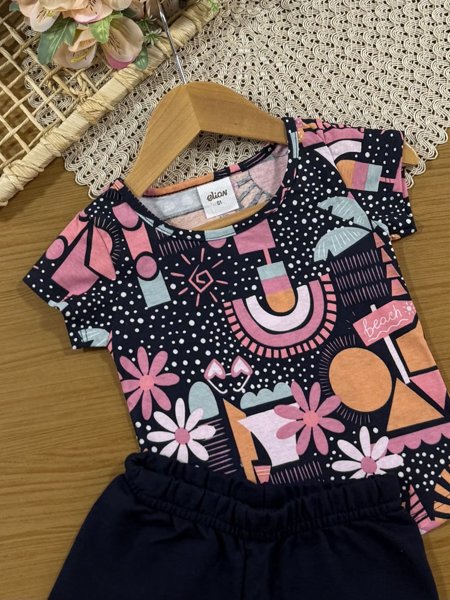 Conjunto Infantil Menina Elian com Shorts e Blusa Azul Marinho